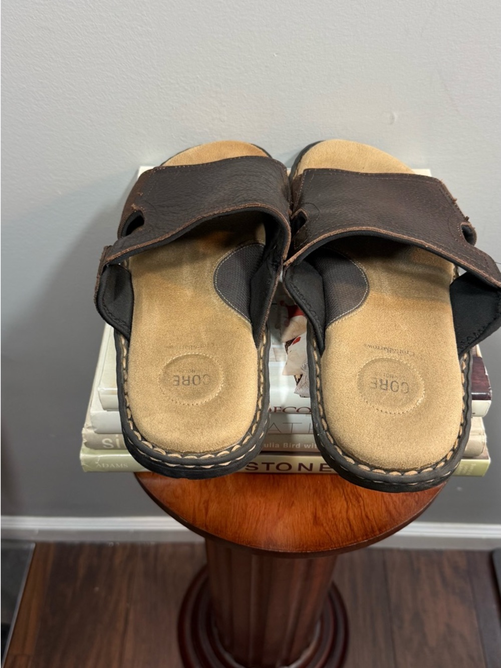croft & barrow Dark Brown Leather Slide Sandals - Picture 4 of 12